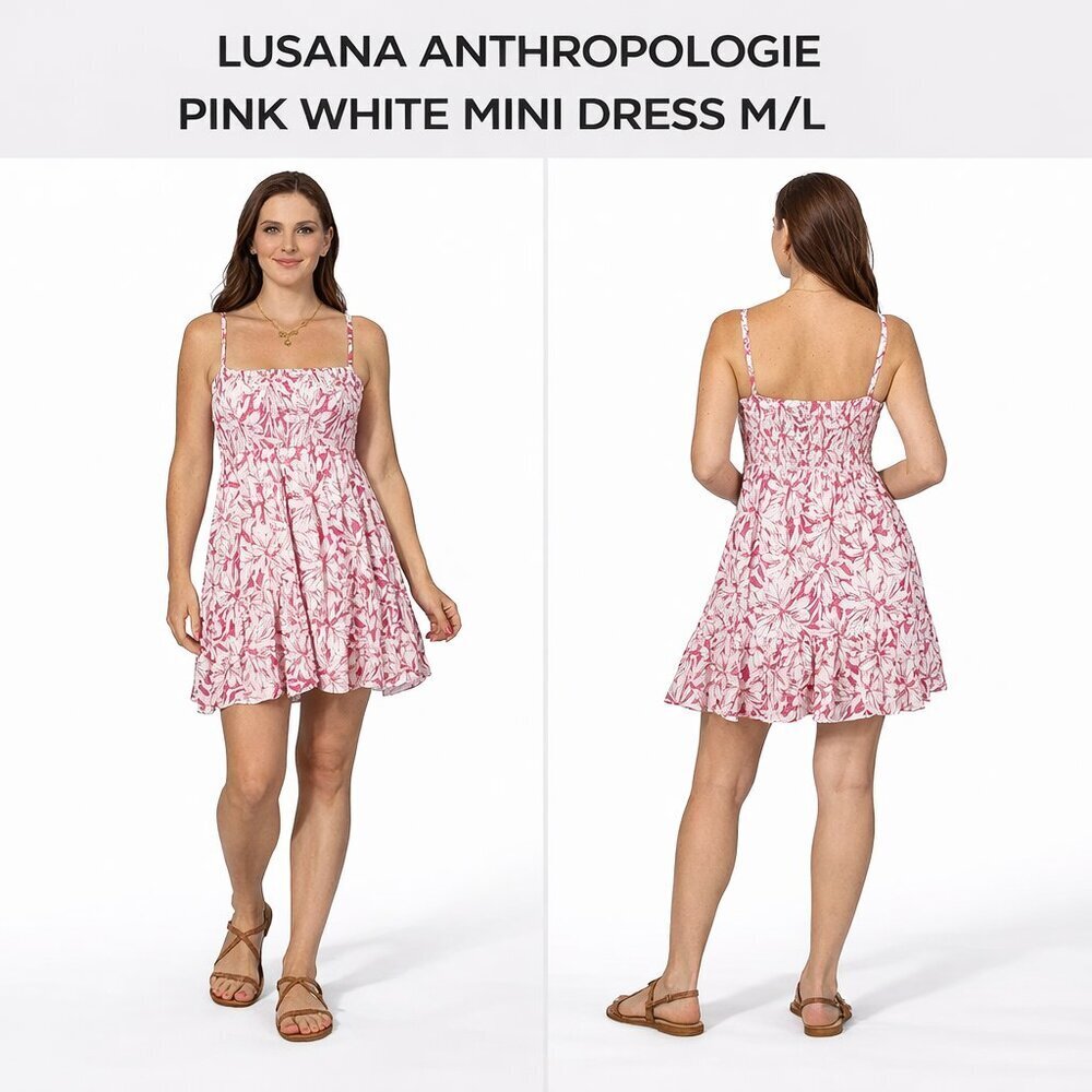 Lusana Anthropologie Pink and White Pleated Mini Sundress Size M/L